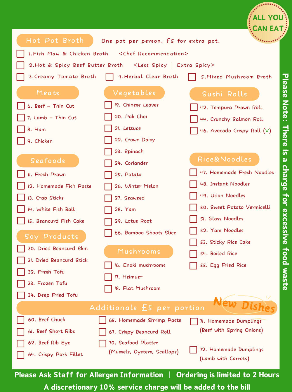 Hot Pot Menu - English