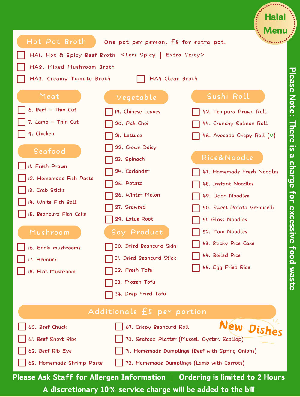 Hot Pot Menu - Halal